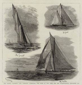 Yachts Genesta ja Puritan kilpailevat tällä viikolla New Yorkissa International Challenge Cupista tekijältä William Lionel Wyllie